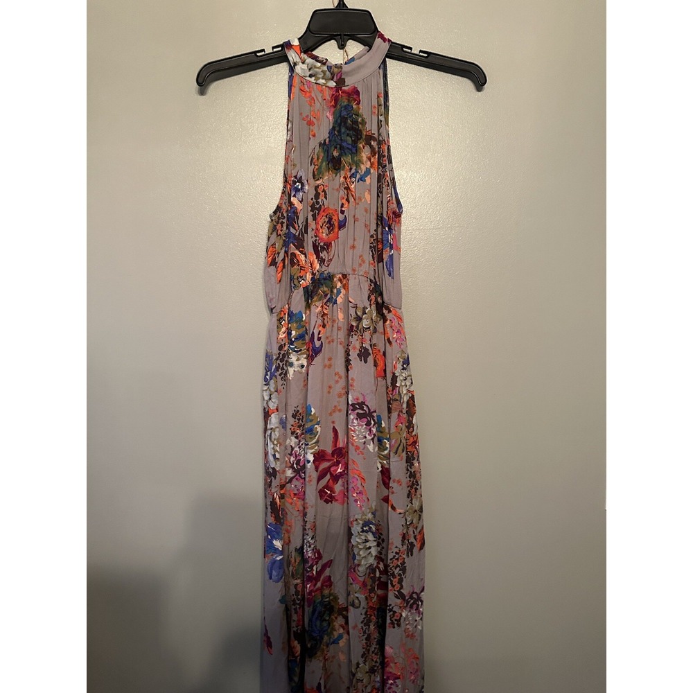 Staccato Dress‎ Women Small Grey Floral Maxi Long Halter Neck Sleeveless Rayon